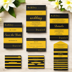 Elegante Fancy zwart en gouden strepen Chic bruilo Save The Date