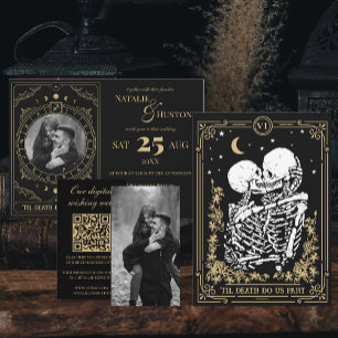 Til Death Skelet Gothic Wedding Registry QR-code Informatiekaartje