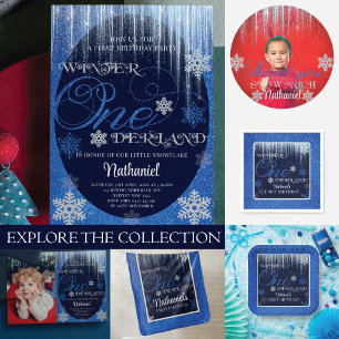 Winter ONEderland Foto Blue 1st Birthday Kaart