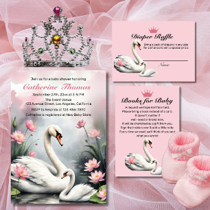 Zwaan Roze Lotus Bloemen Baby shower Boek Verzoek Informatiekaartje
