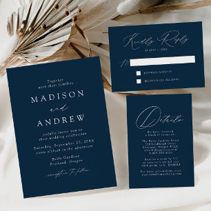 Moderne Elegante Script Navy Foto Bruiloft Kaart