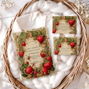 Vintage Strawberry Tuin Baby Shower Kaart