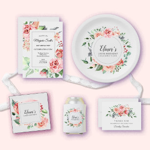 Elegante Roze Roze Bloemen 100ste Verjaardag Servet