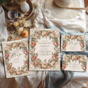 Olijf & Sinaasappel Bruiloft  Art Nouveau Floral RSVP Kaartje