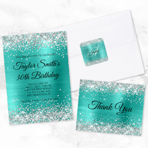 Sparkly Silver Glitter Turquoise Folie Hartelijk d Briefkaart