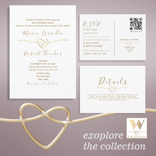 Dual-Function Gold Wedding RSVP-Kaart met QR-code RSVP Kaartje