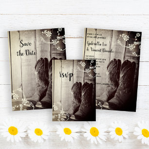 Rustic Cowboy Boots country Western Wedding RSVP