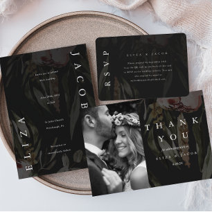 Elegant Black Floral Wedding Kaart