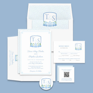 Elegant Blauw en Wit Bruiloft Maaltijd Keuze RSVP Informatiekaartje
