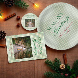 Groeten van het seizoen Gingham Christmas Ronde Kartonnen Onderzetter
