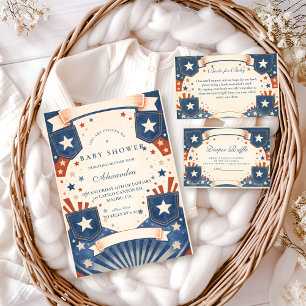 Amerikaanse Jongen Vintage Denim Stars Luier Raffl Informatiekaartje