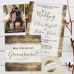 Sparen de Datum Rustic Wood Weduwfoto Collage Save The Date