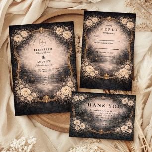 Romantische Donkere Barok Bruiloft Save The Date
