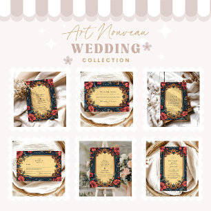 Navy Blue Floral Wedding Art Nouveau Save The Date