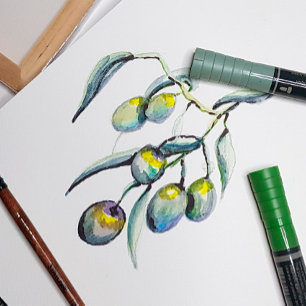 Mooie Olive Branch Waterverf Art All In One Uitnodiging