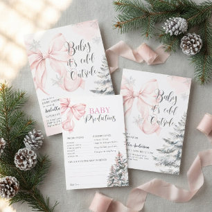 Roze Strik Baby Het Is Koud Buiten Baby Shower ker Kartonnen Onderzetters