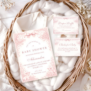 Blush Roze Vintage Toile Laminaat Luier Raffle Informatiekaartje