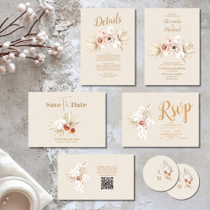 Boho Pampass gras Bloemen bruiloft RSVP Kaartje