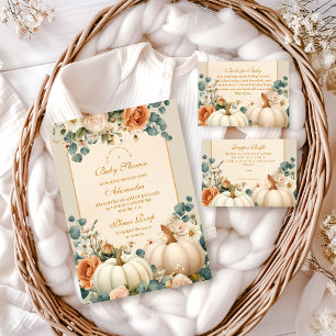 Rustic Pumpkin Floral Baby shower Kaart