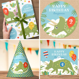 Cute Birthday Dinosaur Triceratops Custom Name Age Kaart