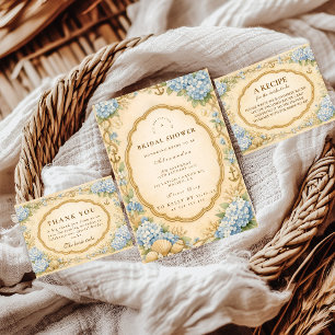 Bruiloftsfeest in vintage kuststijl met hortensia' bedankkaart