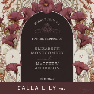 Black Violet Calla Lily Wedding Art Nouveau Mucha Kaart