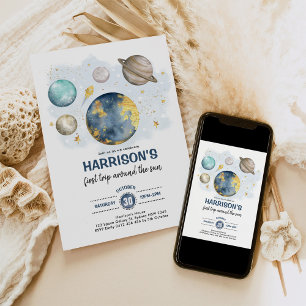 Galaxy Outer Space Maan Sterren 1e Verjaardag Foto Kaart