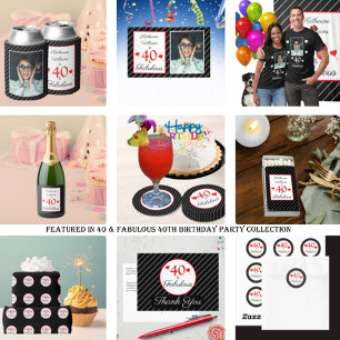 40 & Fabulous Rood 40e verjaardag Zwart Wit Streep Papieren Bordje
