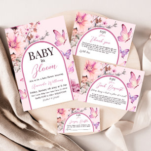 Paarse vlinder Baby in Bloom Girl Baby shower Bedankkaart