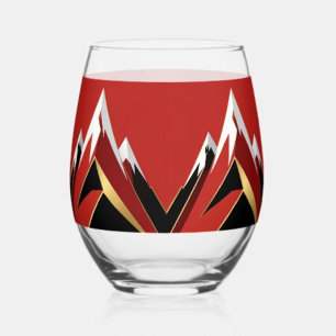 Abstract Berggebied Rood Zwart Goud Wijnglas Zonder Voet