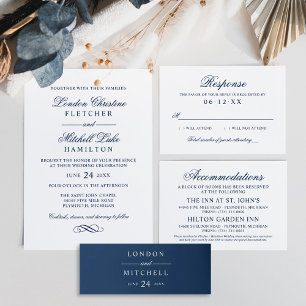 Klassieke Elegant Navy Blue Custom Wedding Monogra Uitnodigingen Wikkel