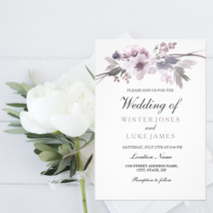 Winter Gray Floral Waterverf Wedding Silver Folie Uitnodiging