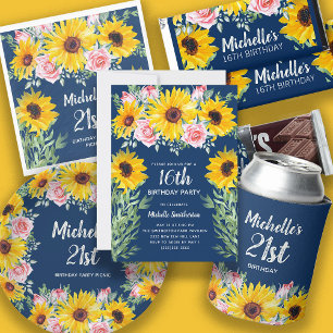 Zonnebloemen Rozen Navy Blue 40th Birthday Kaart