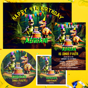Dino vier dinosaurus happy birthday sjabloon poster