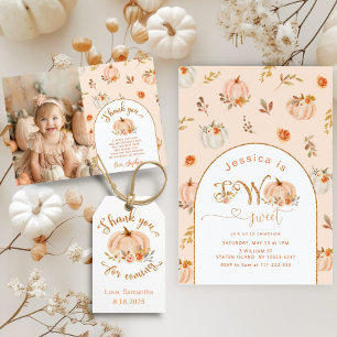 Kleine pompoen gouden meisje eerste verjaardag kaart