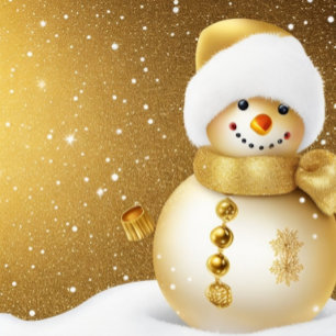 Kerstfeest Golden Snowman Sneeuwvlokken Feestdagen Kaart