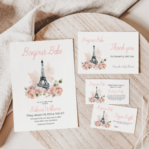 Bonjour Bebe Pink Paris Bloemen Meisje Baby shower Kaart
