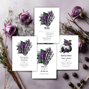 Paarse Floral Gothic Wedding QR Code Kaart