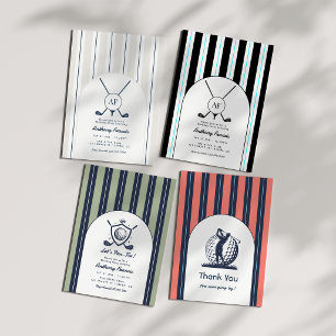 Navy & Cloud Dancer Monogram Preppy Golf Verjaarda Kaart