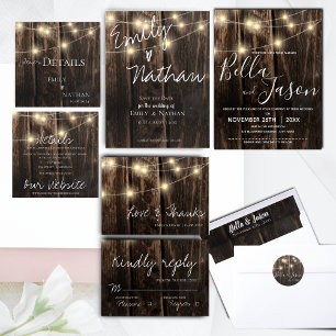 Rustisch hout met String Lights Vow Renewal Kaart