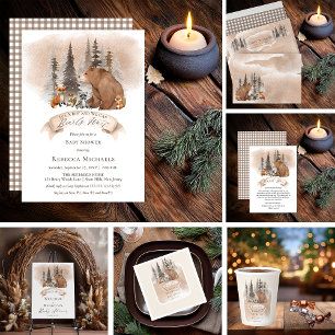 Beer Woodland  Dieren wachten jongen Baby shower Folie Uitnodiging