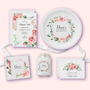 Elegant Roze Rose Bloemen 80ste Verjaardagsfeestje Kaart