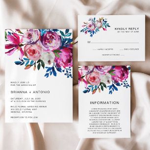 Helderbruin Blauwgroen roze Floral Modern Wedding Kaart