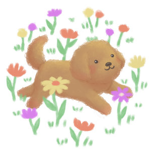 Labradoodle met bloemen illustratie bedankkaart