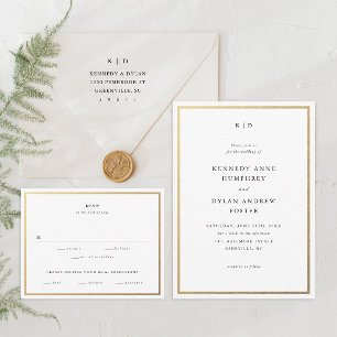 Eenvoudige Zwarte en Witte Gouden Elegante Trouw  RSVP Kaartje