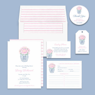 Preppy Ginger Jar Pink Peonies Girl Baby shower Kaart