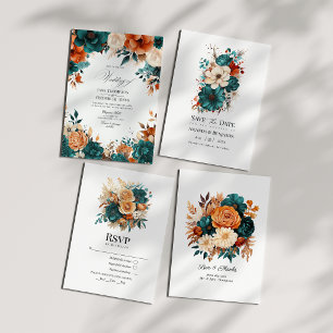 Turfbrand Burnt Orange & Champagne Bloemige Trouwd Save The Date
