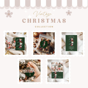 Retro Gingham Kerstman & Vrienden Kerstmis Kaart