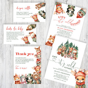 Merry Little Сute Winter Baby shower Invitation Kaart