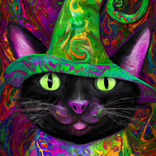 Gek Halloween Zwart Kat Portret Kunst Poster